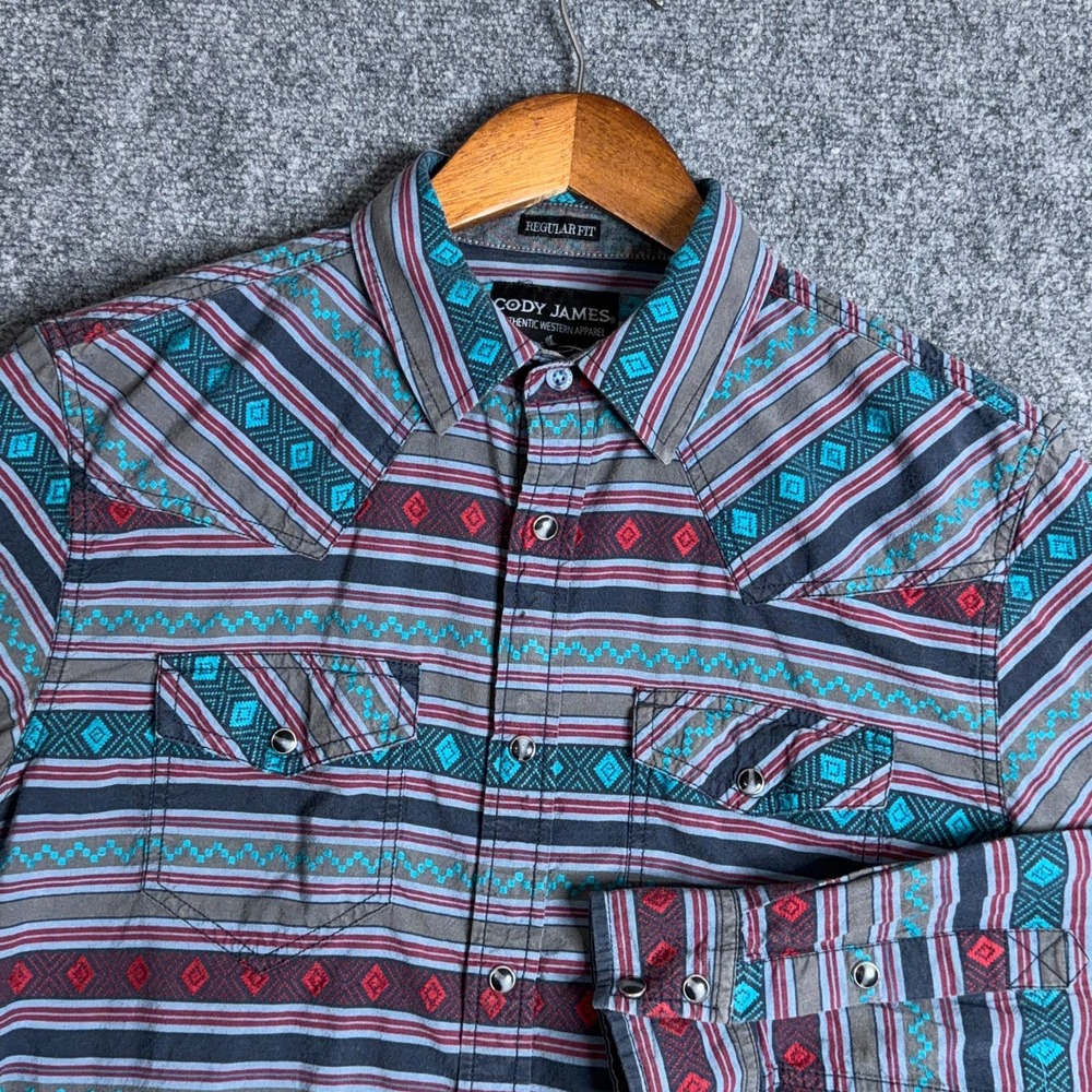 Cody James Western Pearl Snap Shirt Mens Medium Aztec Southwestern Stripe Cowboy